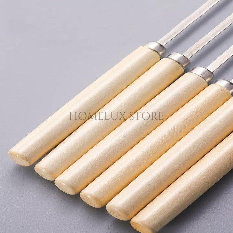 Wooden Handle Skewers Stainless Steel - Pack of 6