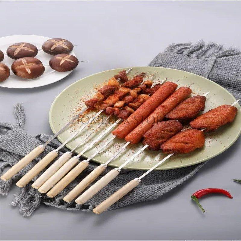 Wooden Handle Skewers Stainless Steel - Pack of 6
