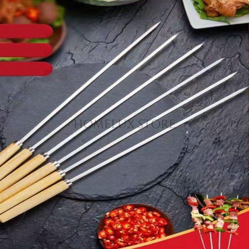 Wooden Handle Skewers Stainless Steel - Pack of 6