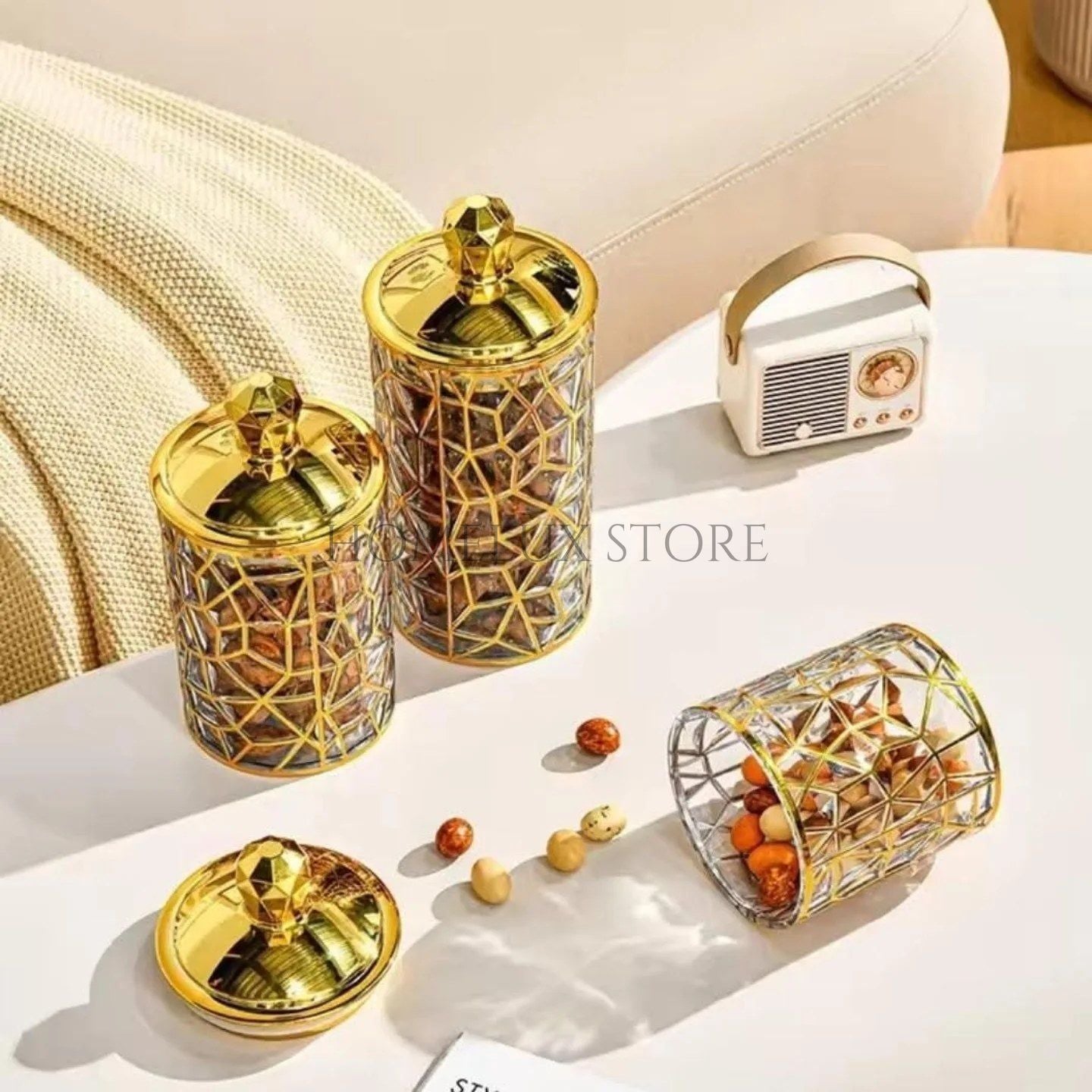 Transparent Sealed Jar With Golden Lid