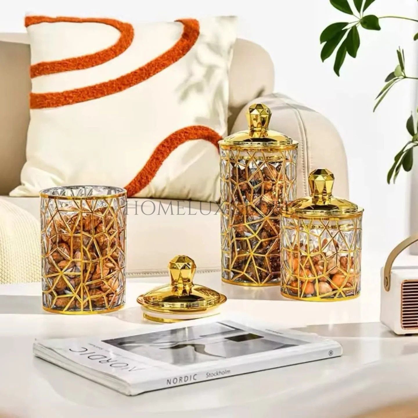 Transparent Sealed Jar With Golden Lid