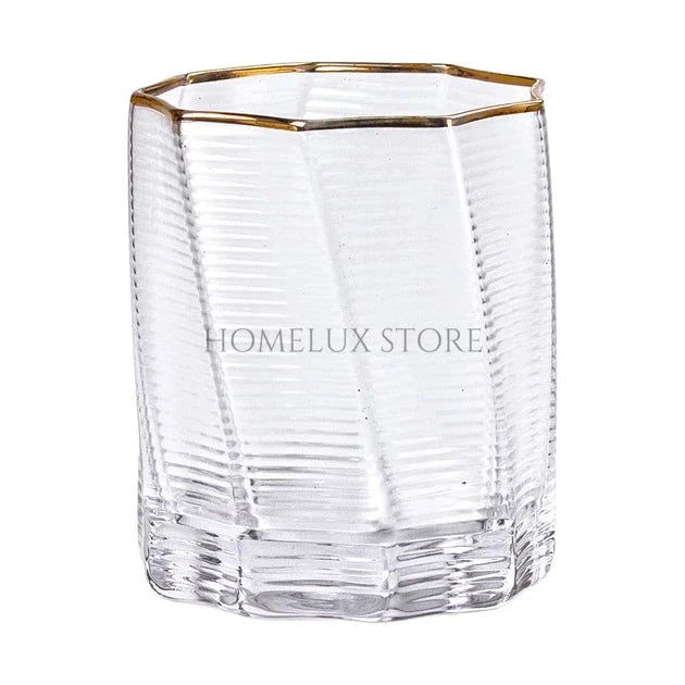 Russian Gold Rim Ribbed Wave Glass Set