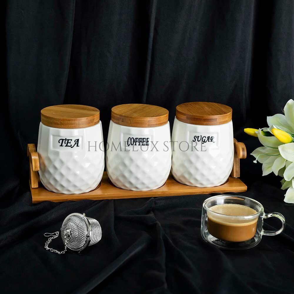 Checkered Ceramic Canister Set with Tray