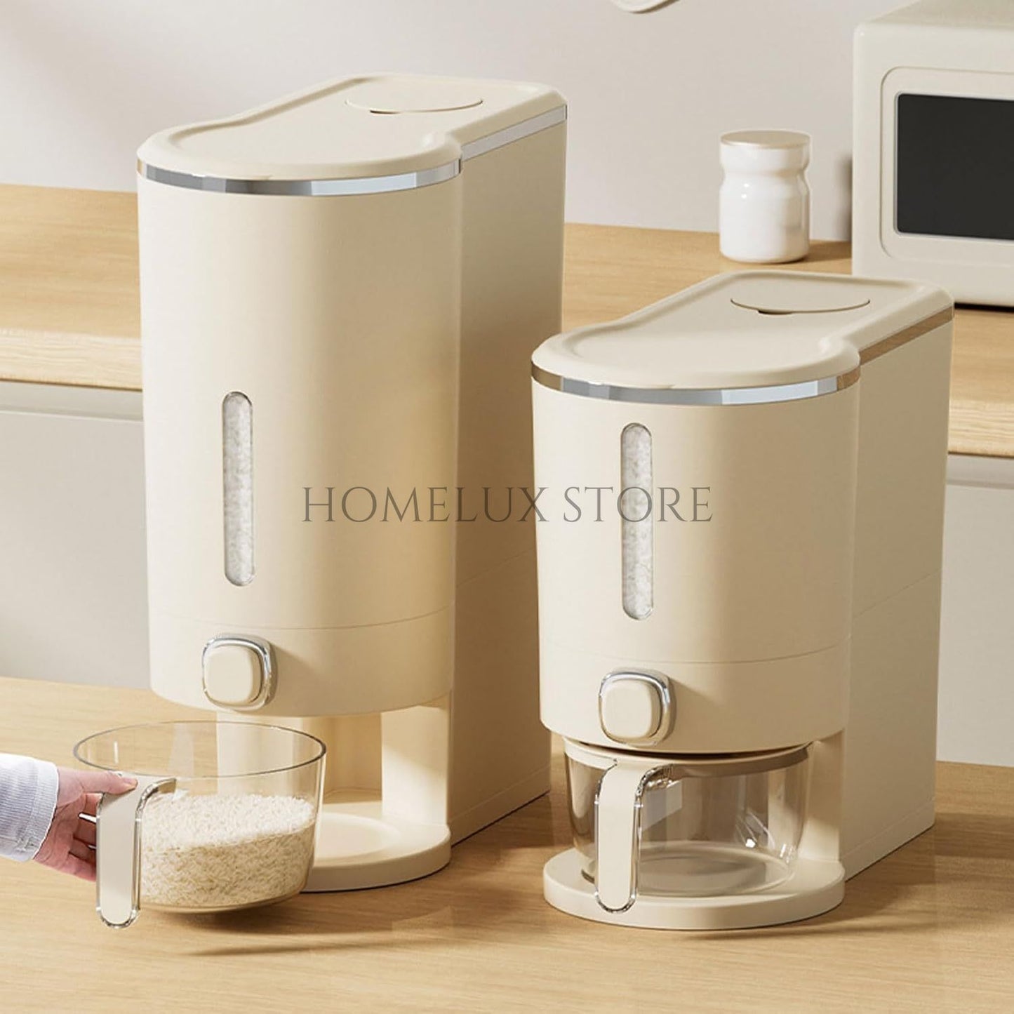 Rice Dispenser With Measuring Cup