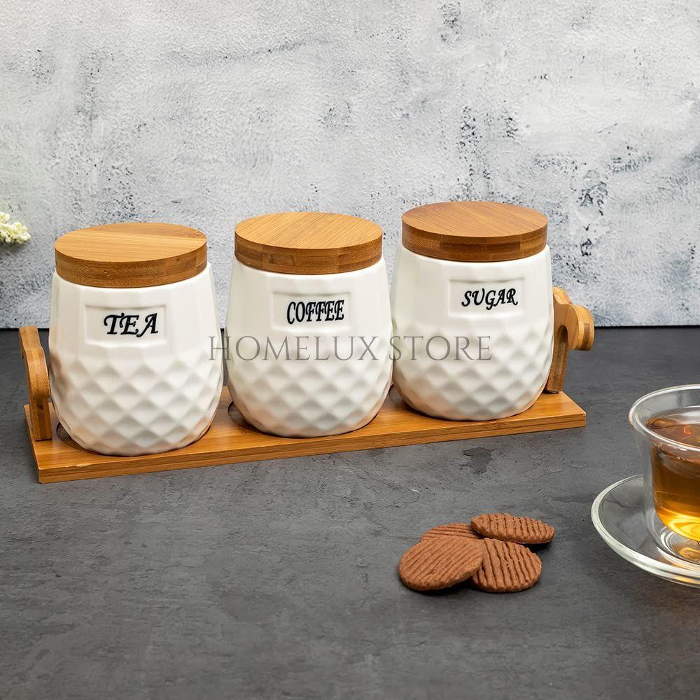 Checkered Ceramic Canister Set with Tray