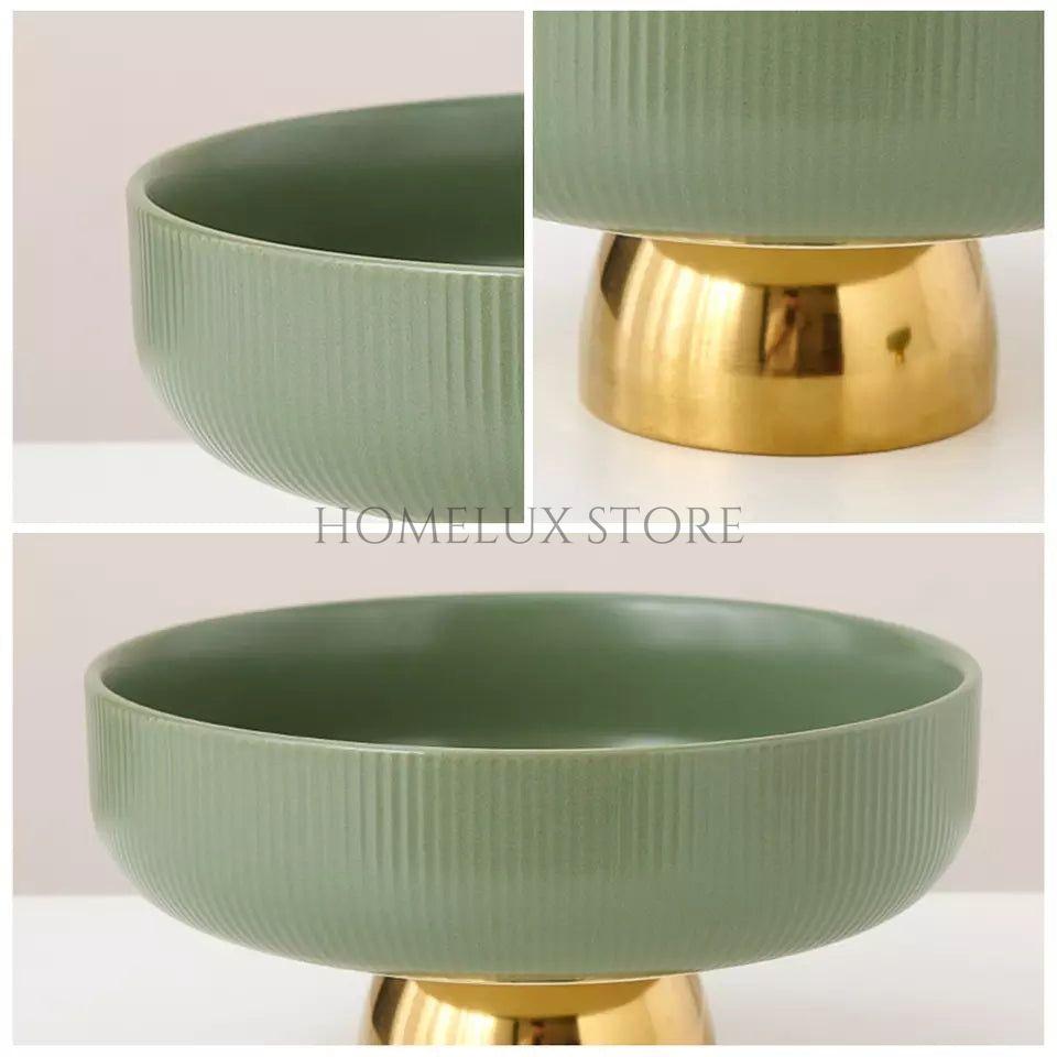 Ceramic Golden Footed Fruit Bowl - 10 Inch
