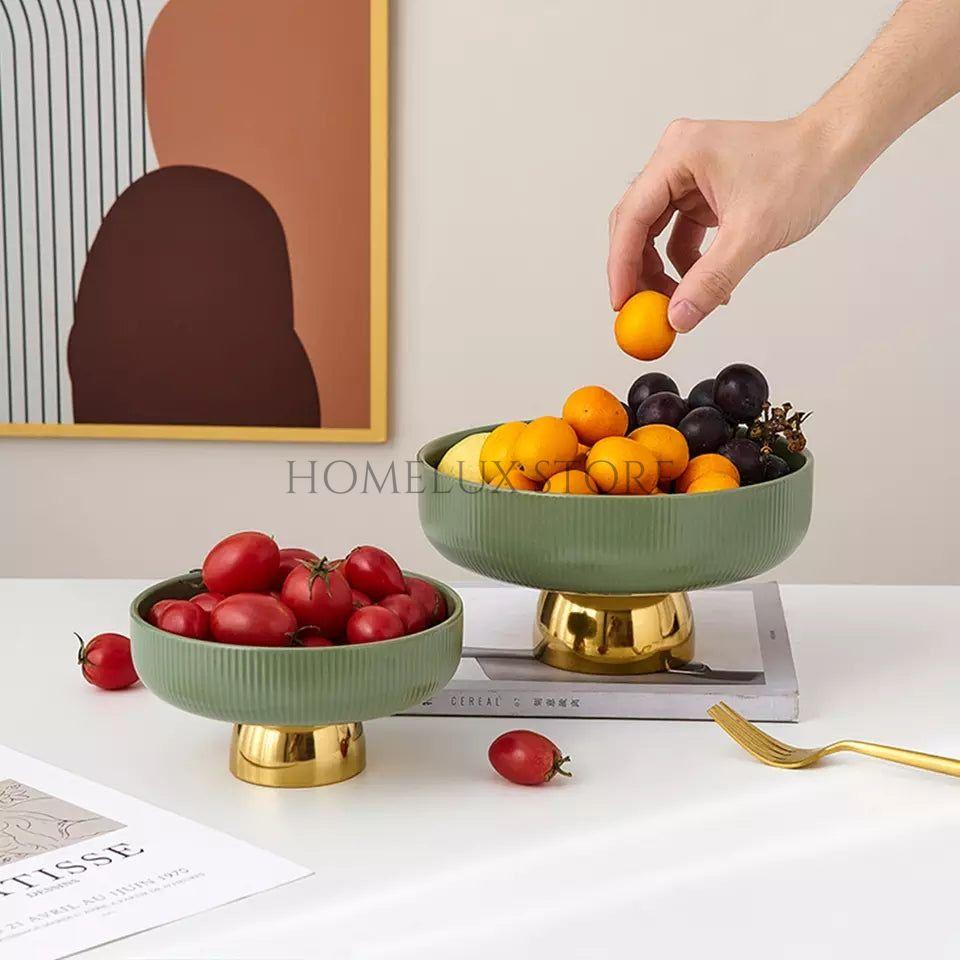 Ceramic Golden Footed Fruit Bowl - 8 Inch