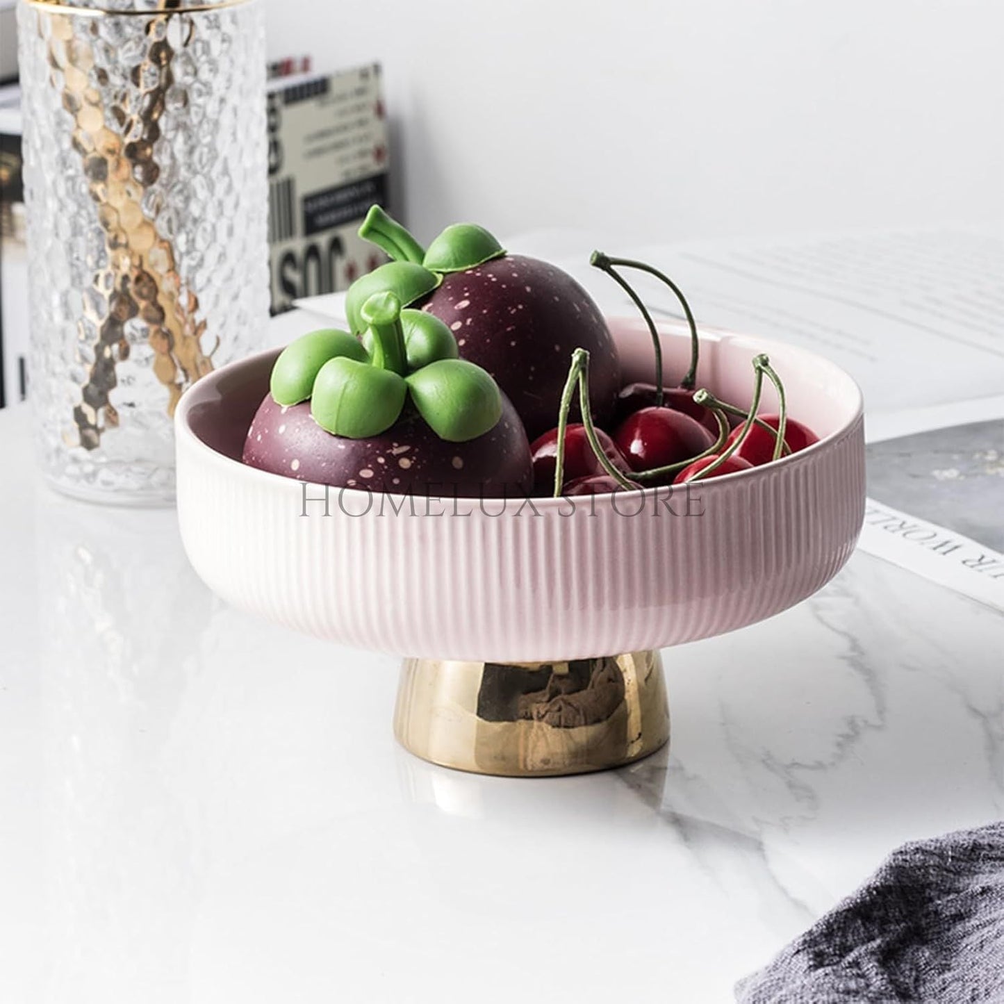 Ceramic Golden Footed Fruit Bowl - 8 Inch