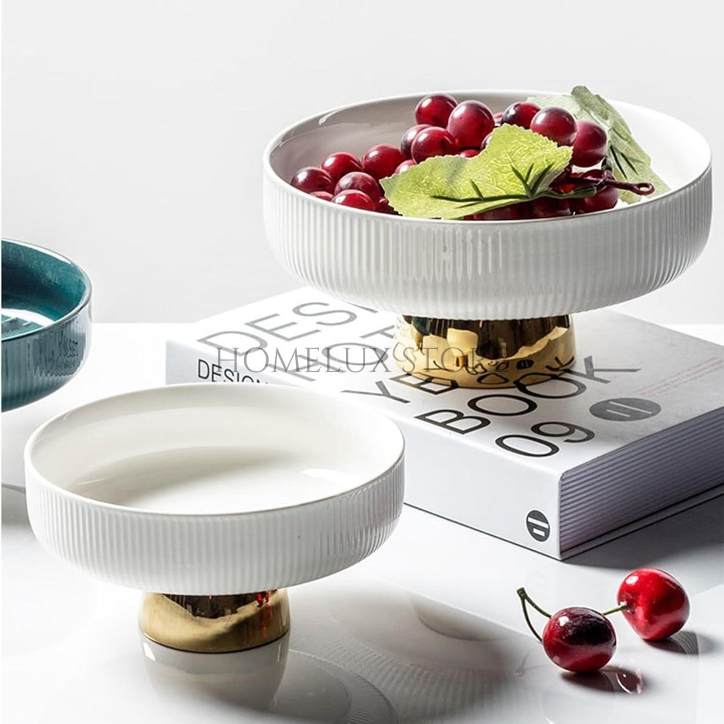 Ceramic Golden Footed Fruit Bowl - 10 Inch