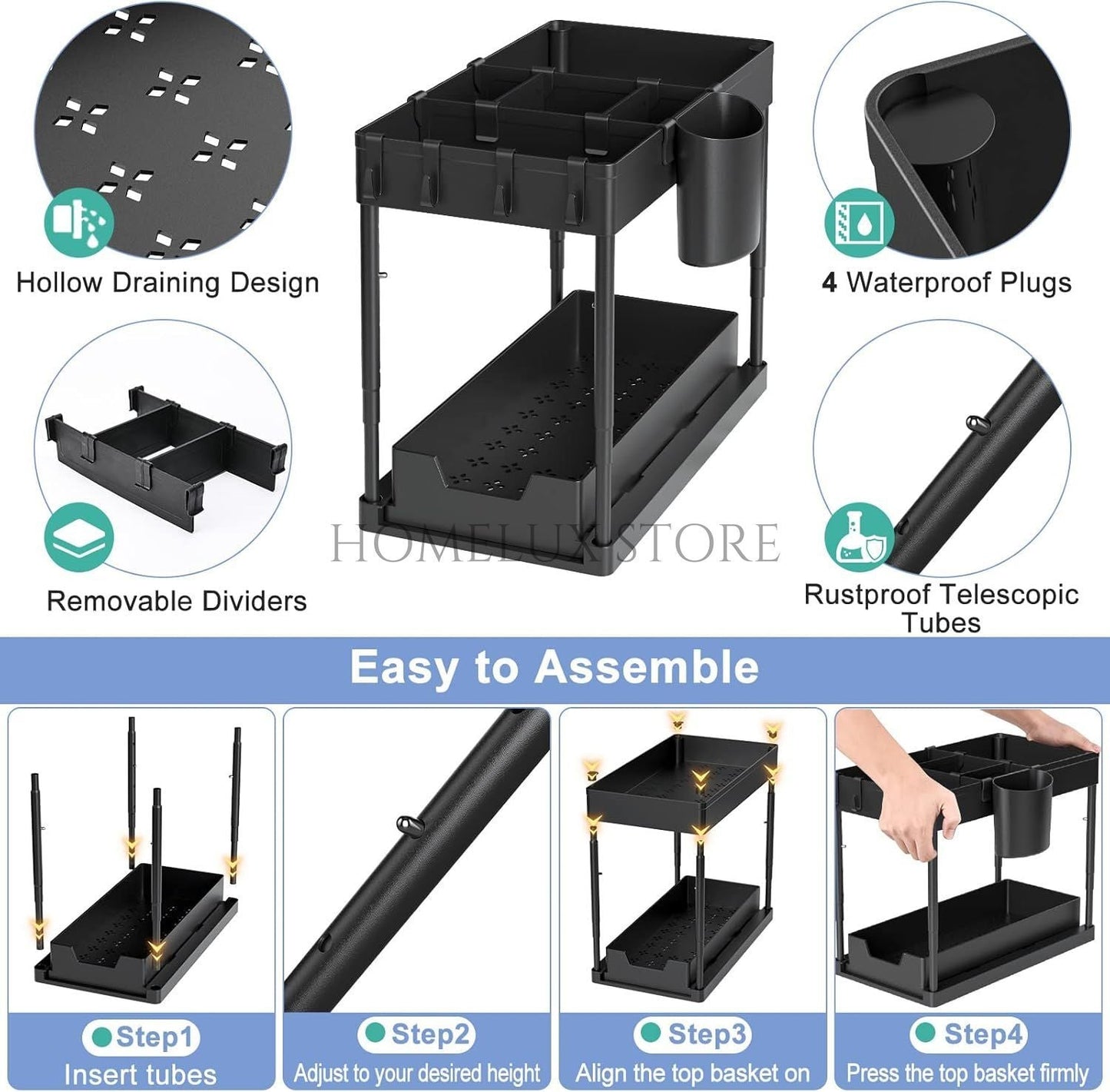 2 Tier Sliding Cabinet Rack