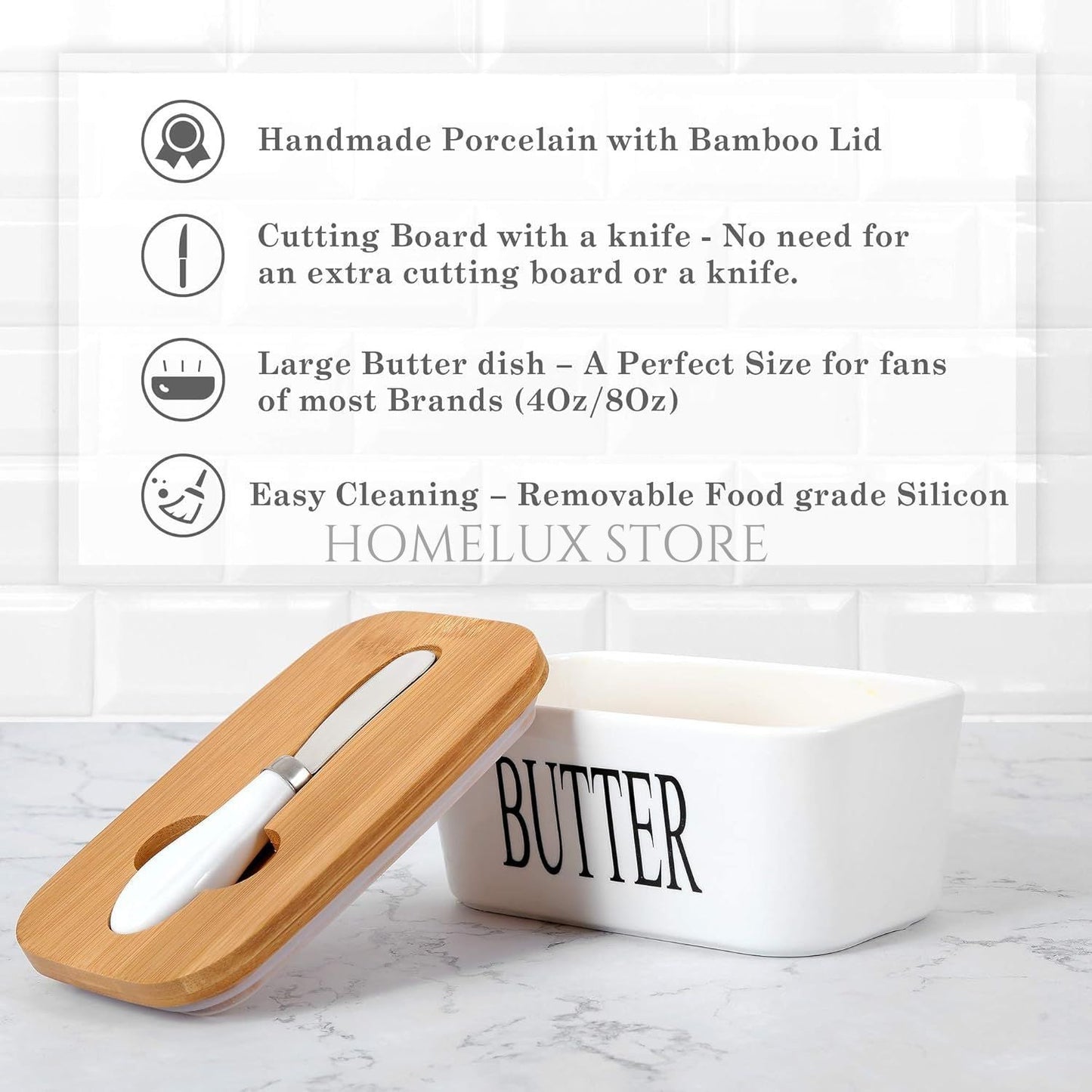 Porcelain Butter Dish With Butter Knife