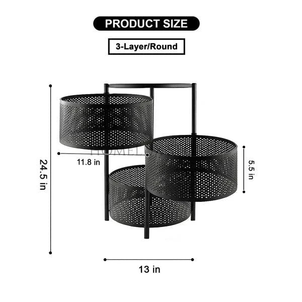 3 Layer Counter Top Vegetable Metal Trolley - Round