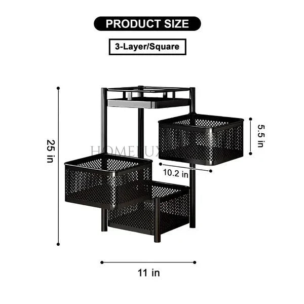 3 Layer Counter Top Vegetable Metal Trolley - Square