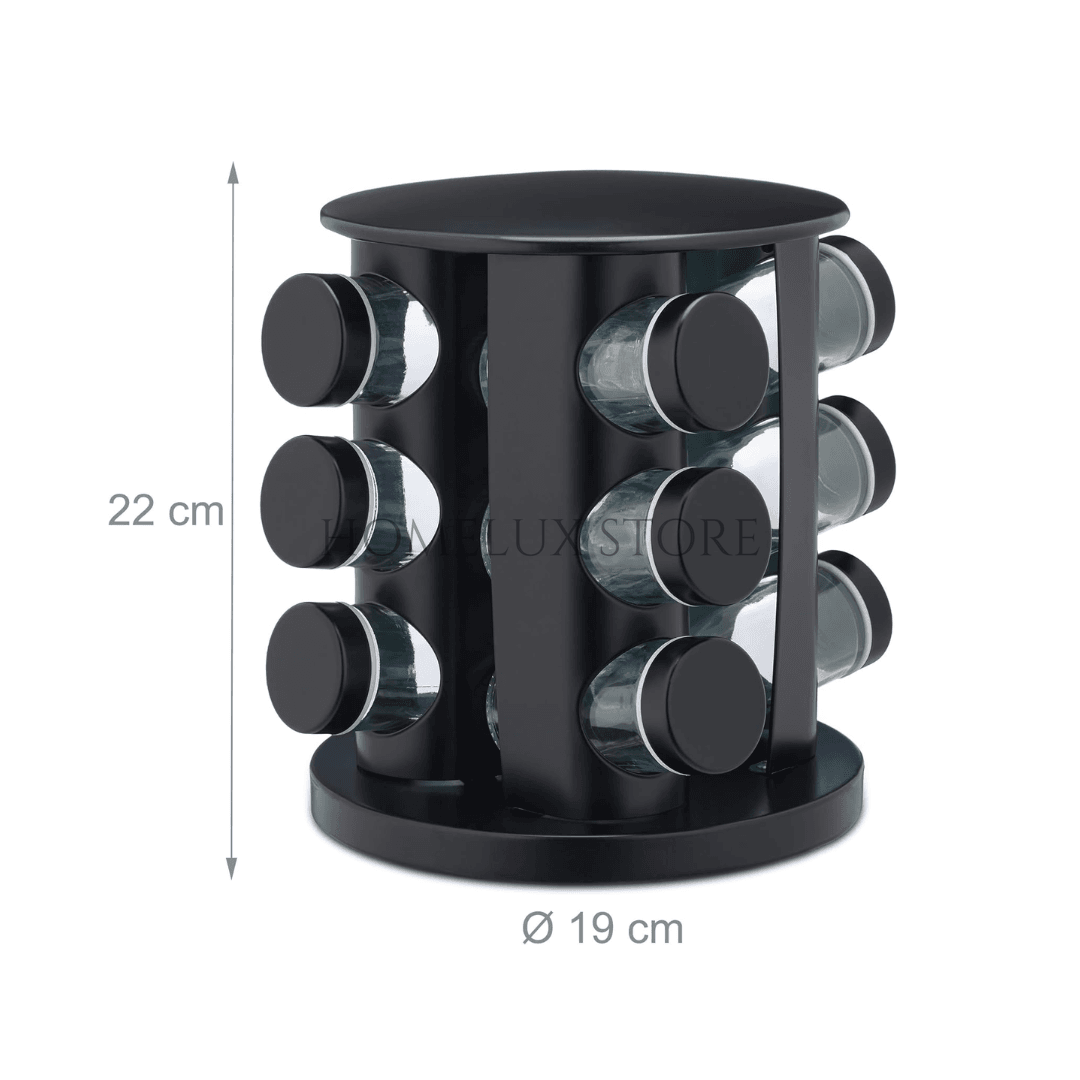 12 Pcs Revolving Spice Rack - Black