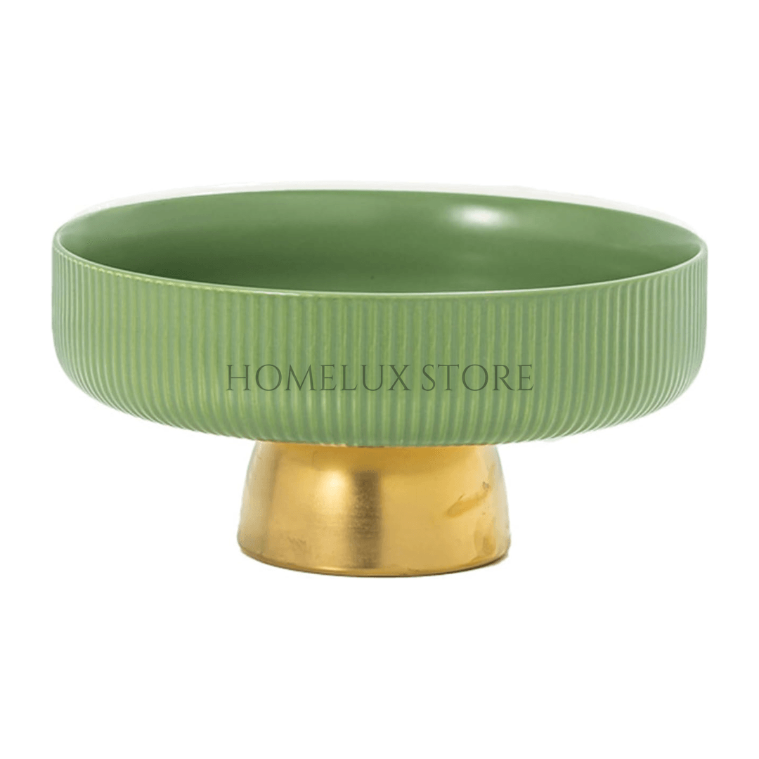 Ceramic Golden Footed Fruit Bowl - 10 Inch
