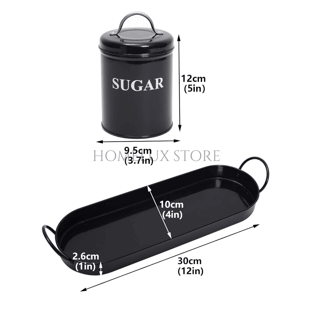 Vintage Retro Metal Jar Set With Tray