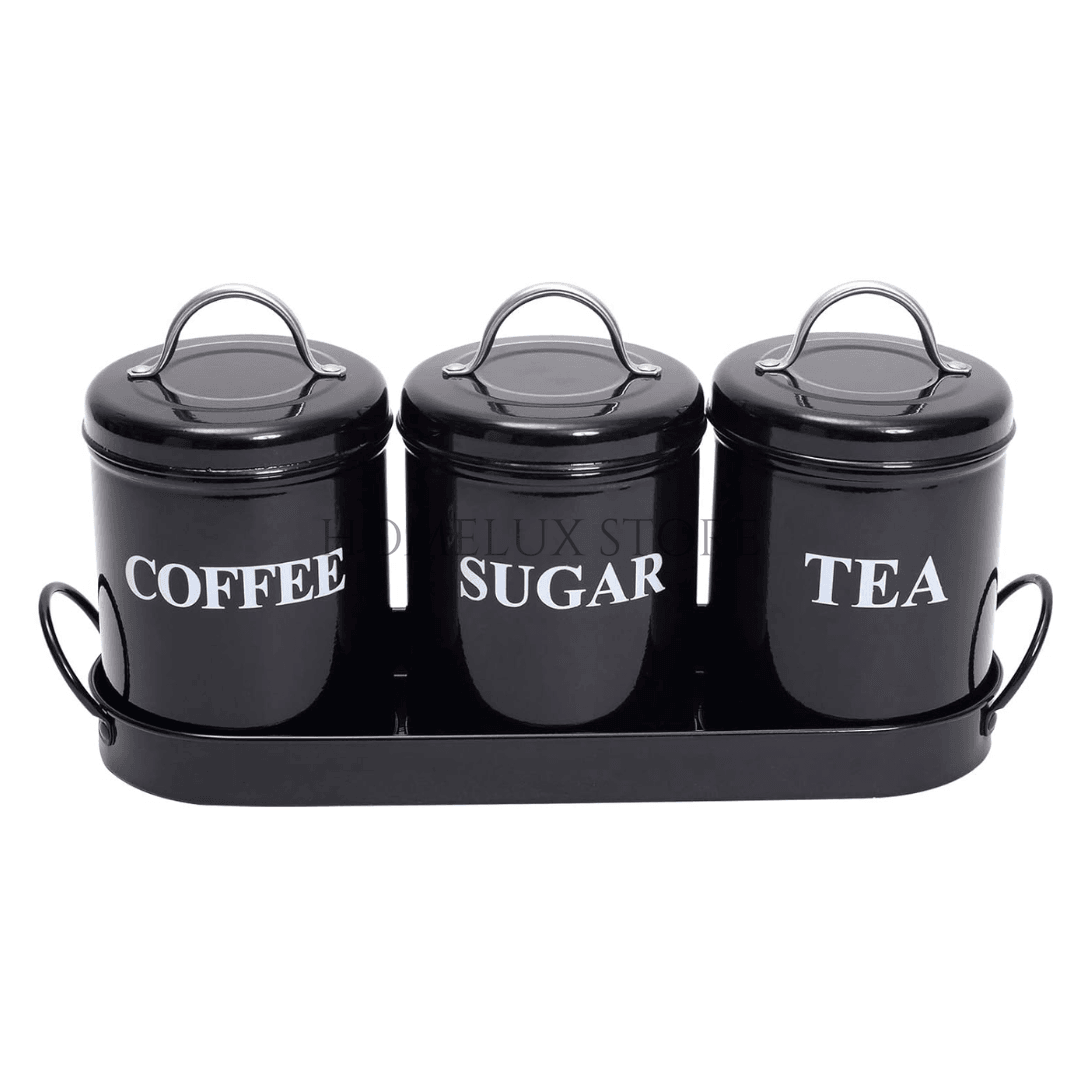 Vintage Retro Metal Jar Set With Tray