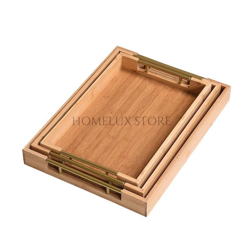 Modern Bamboo Tray With Golden Handles