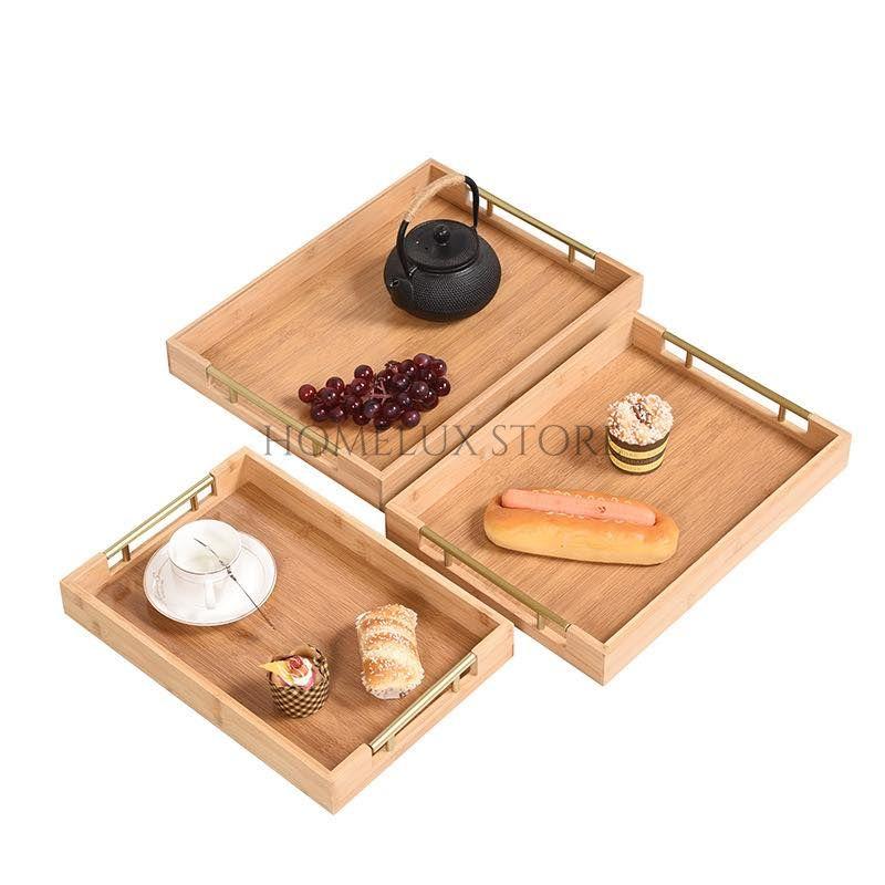 Modern Bamboo Tray With Golden Handles
