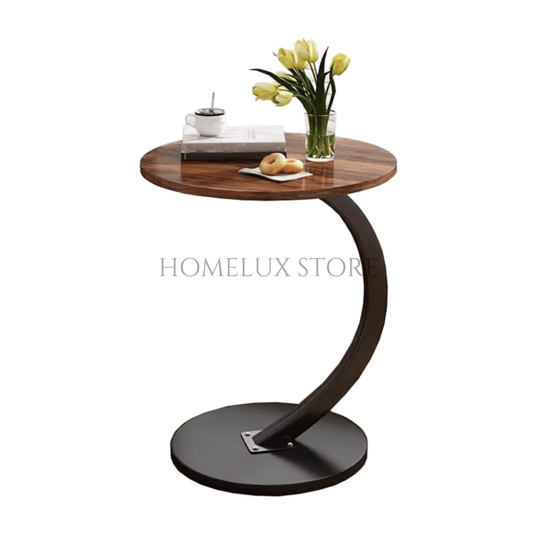 C-Shaped Circular Wooden Side Table