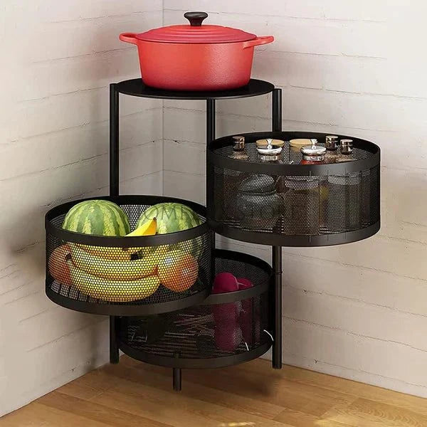 3 Layer Counter Top Vegetable Metal Trolley - Round