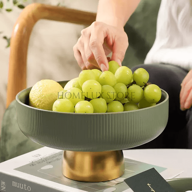 Ceramic Golden Footed Fruit Bowl - 8 Inch