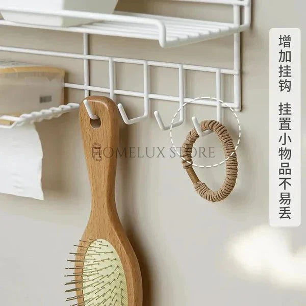 Bathroom Storage Shelf With Hooks & Soap Dish