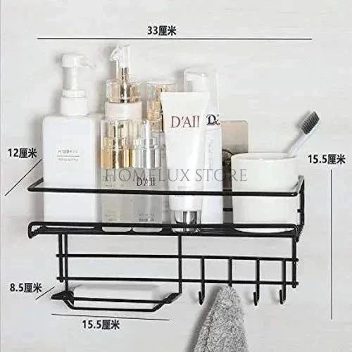 Bathroom Storage Shelf With Hooks & Soap Dish