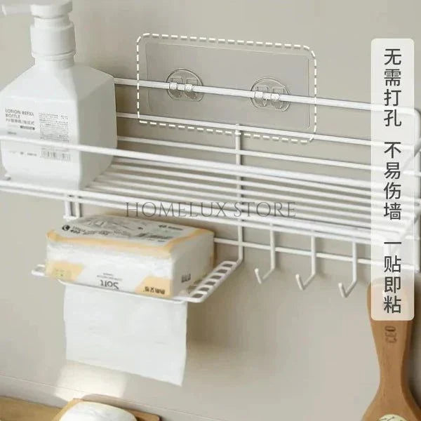 Bathroom Storage Shelf With Hooks & Soap Dish