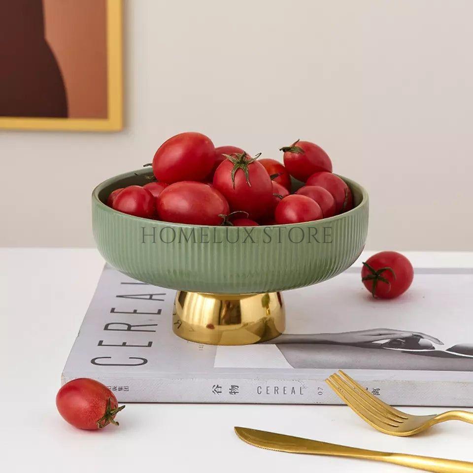 Ceramic Golden Footed Fruit Bowl - 8 Inch