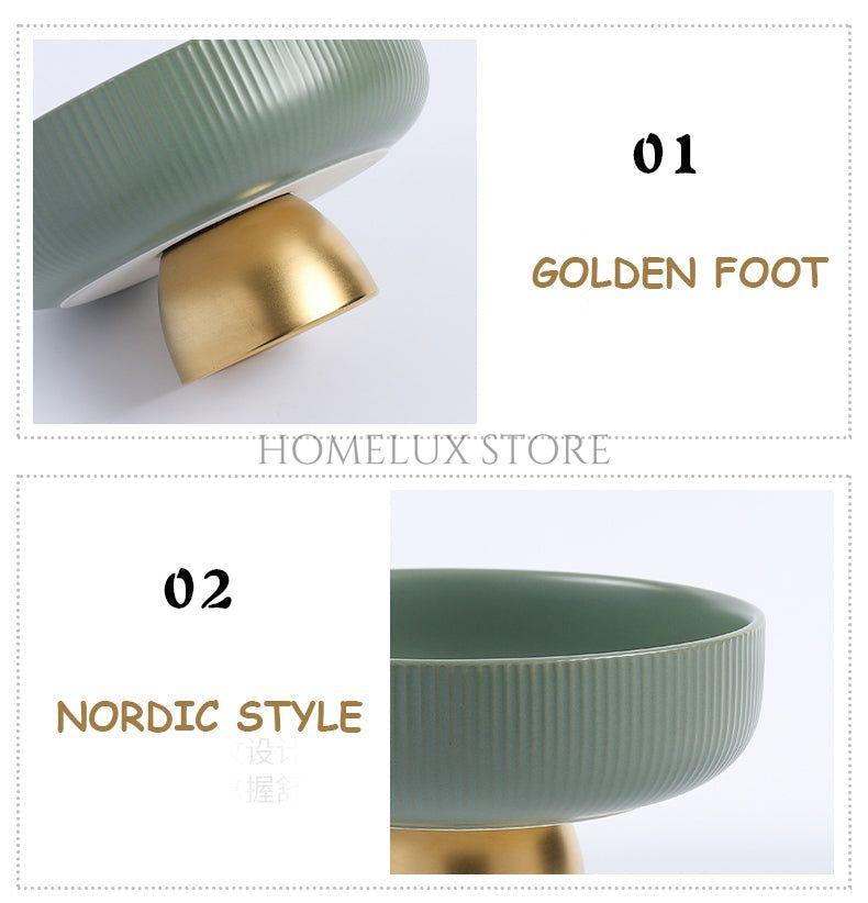 Ceramic Golden Footed Fruit Bowl - 8 Inch