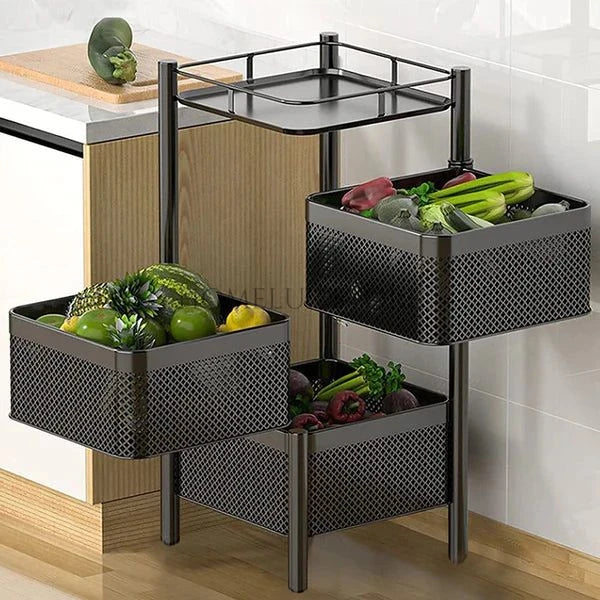 3 Layer Counter Top Vegetable Metal Trolley - Square