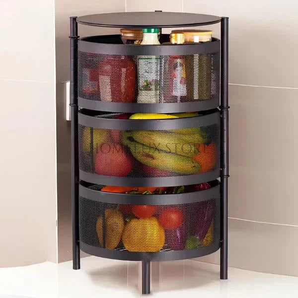 3 Layer Counter Top Vegetable Metal Trolley - Round
