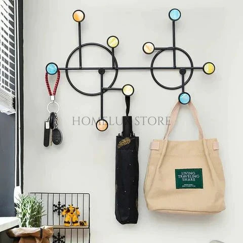 Nordic Style Wall Shelf With Hooks - Circle