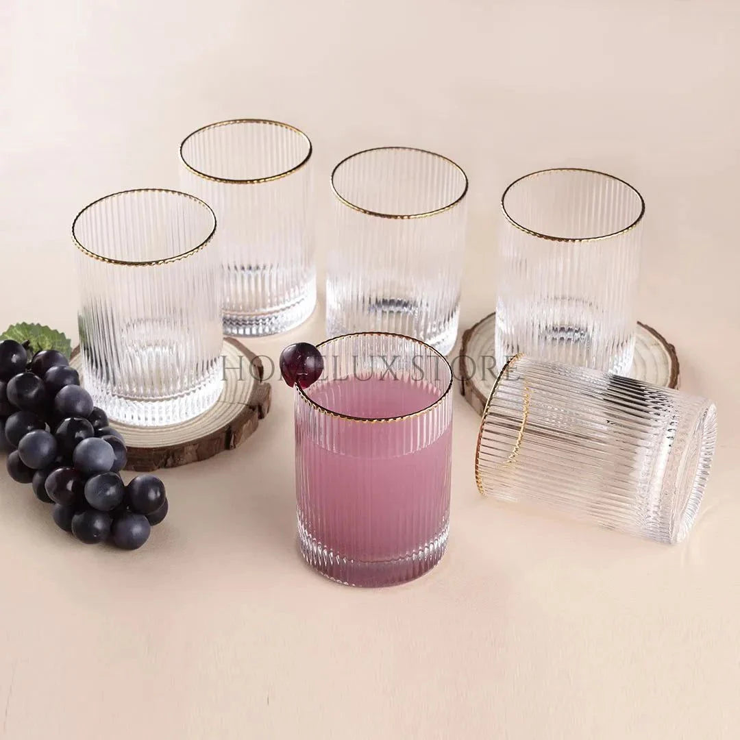 Ridged Stripe Gold Rim Glassware Set