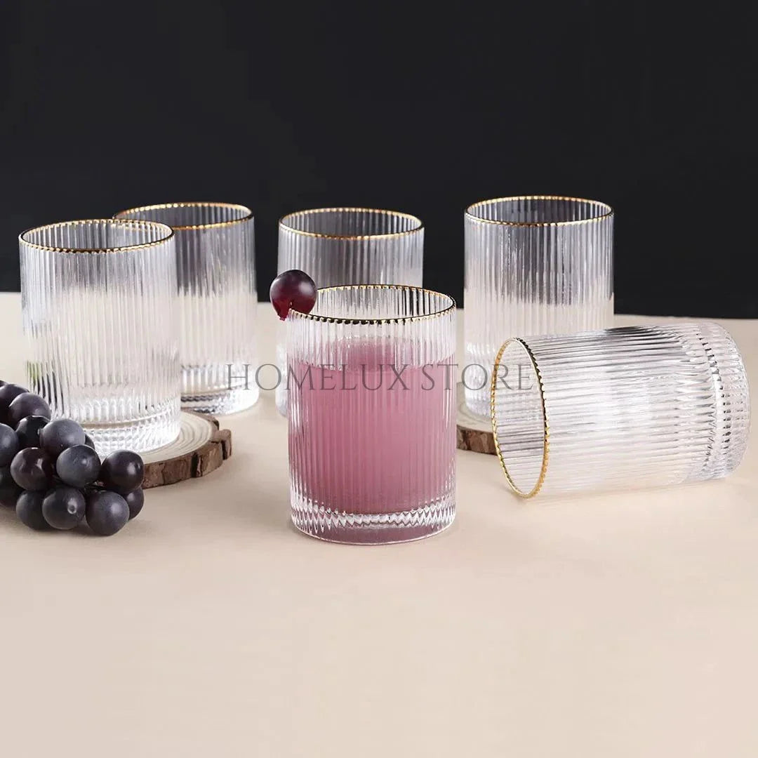 Ridged Stripe Gold Rim Glassware Set