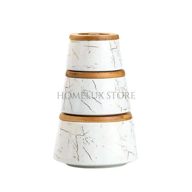 Ceramic Jar Set with Bamboo Lids – 3 Pcs