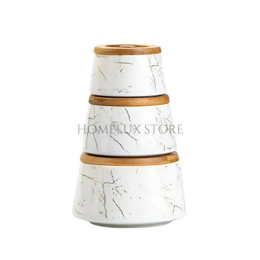 Ceramic Jar Set with Bamboo Lids – 3 Pcs