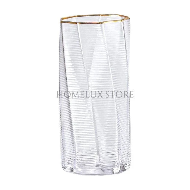 Russian Gold Rim Ribbed Wave Glass Set