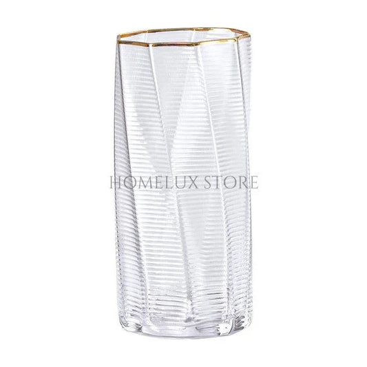 Russian Gold Rim Ribbed Wave Glass Set