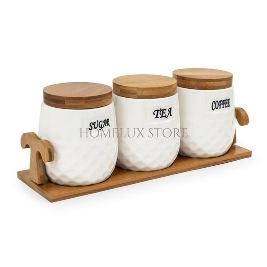 Checkered Ceramic Canister Set with Tray