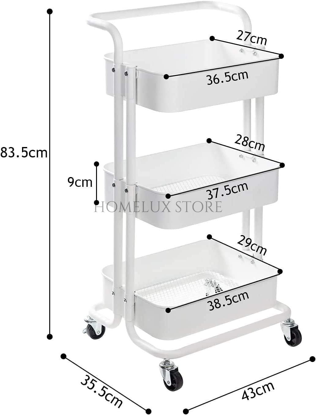 3 Tier Kitchen Trolley Rack - Plastic Baskets