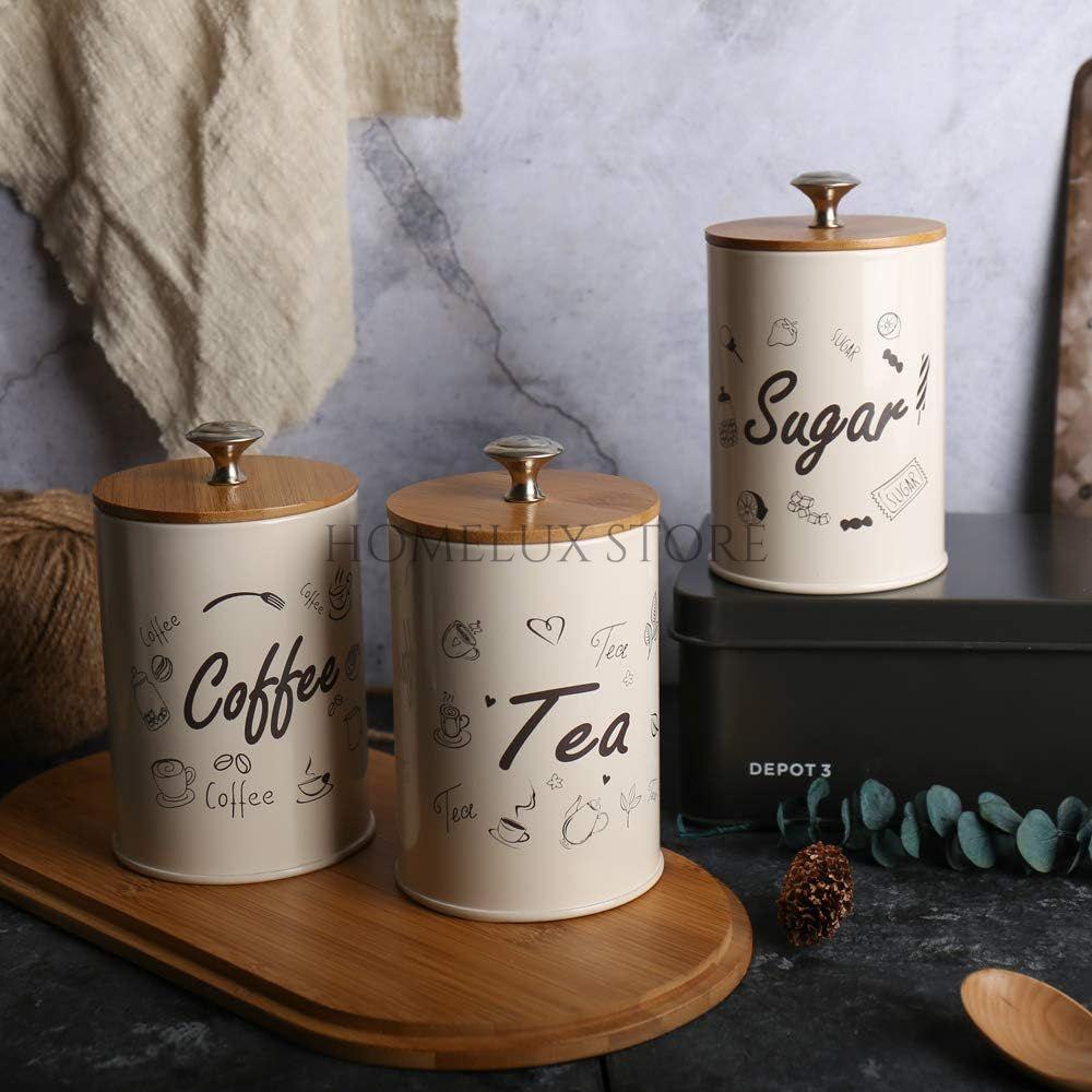 Metallic Airtight Jar Set With Wooden Lid