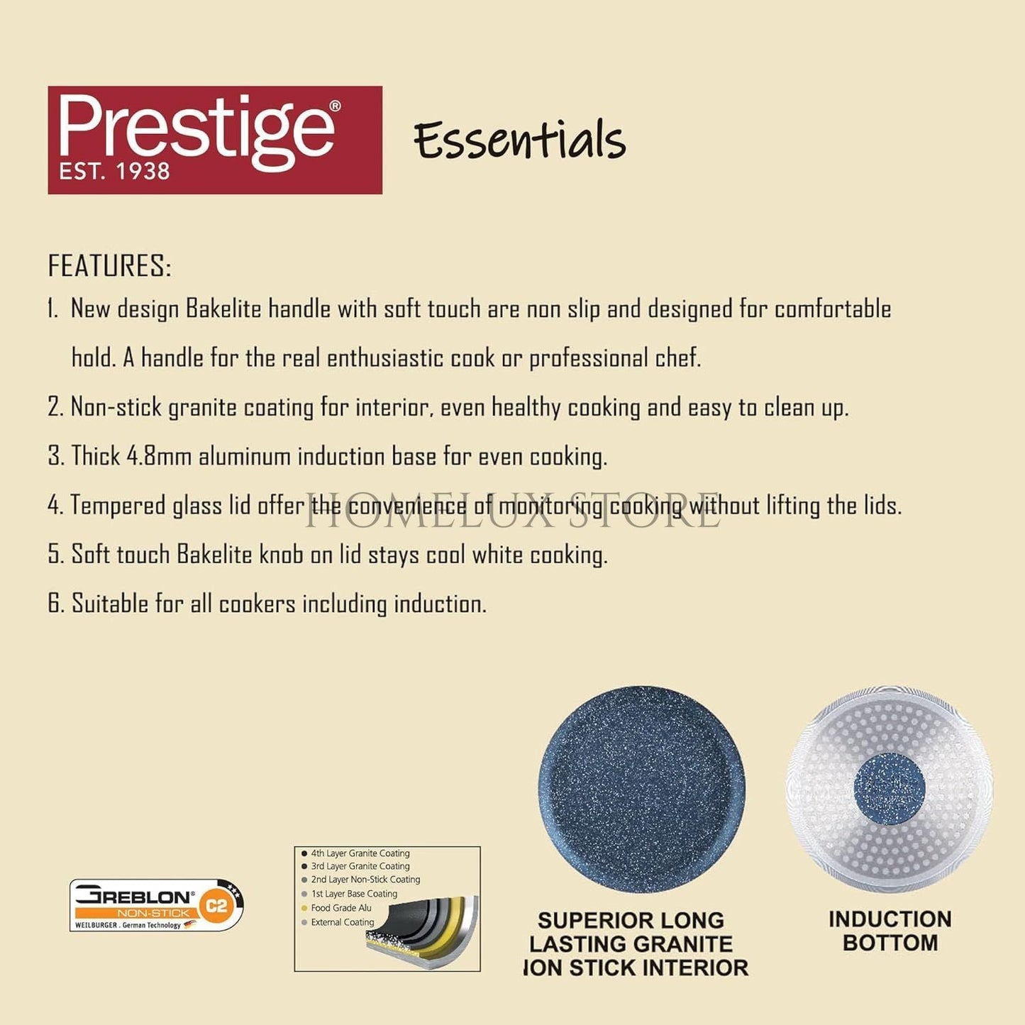 Prestige Essentials Granite Cookware set 7 Piece