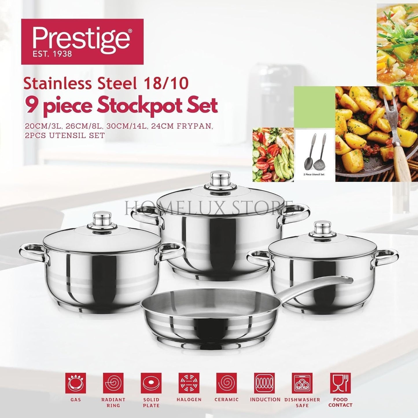 Prestige Stainless Steel Cookware Set 9 Piece