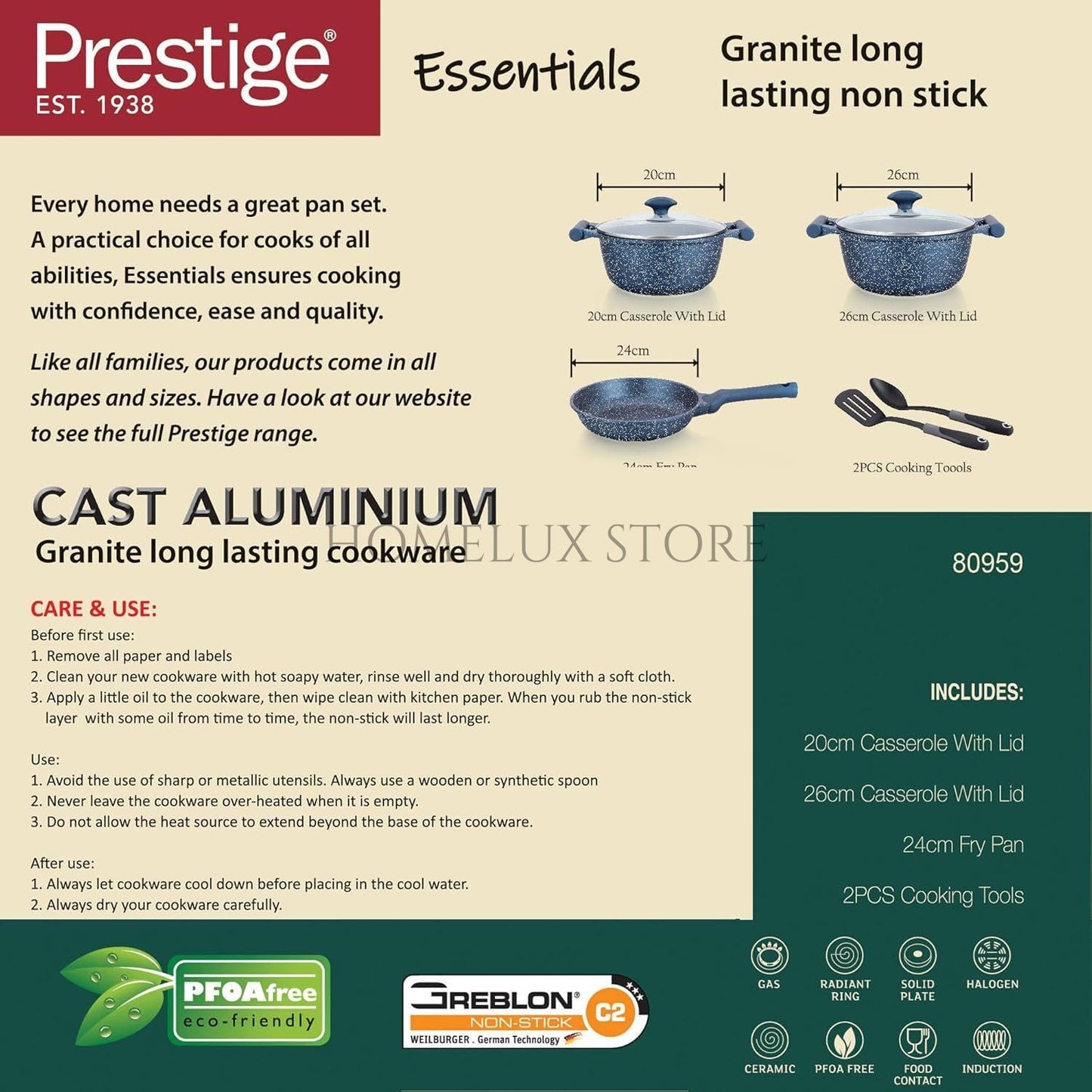 Prestige Essentials Granite Cookware set 7 Piece