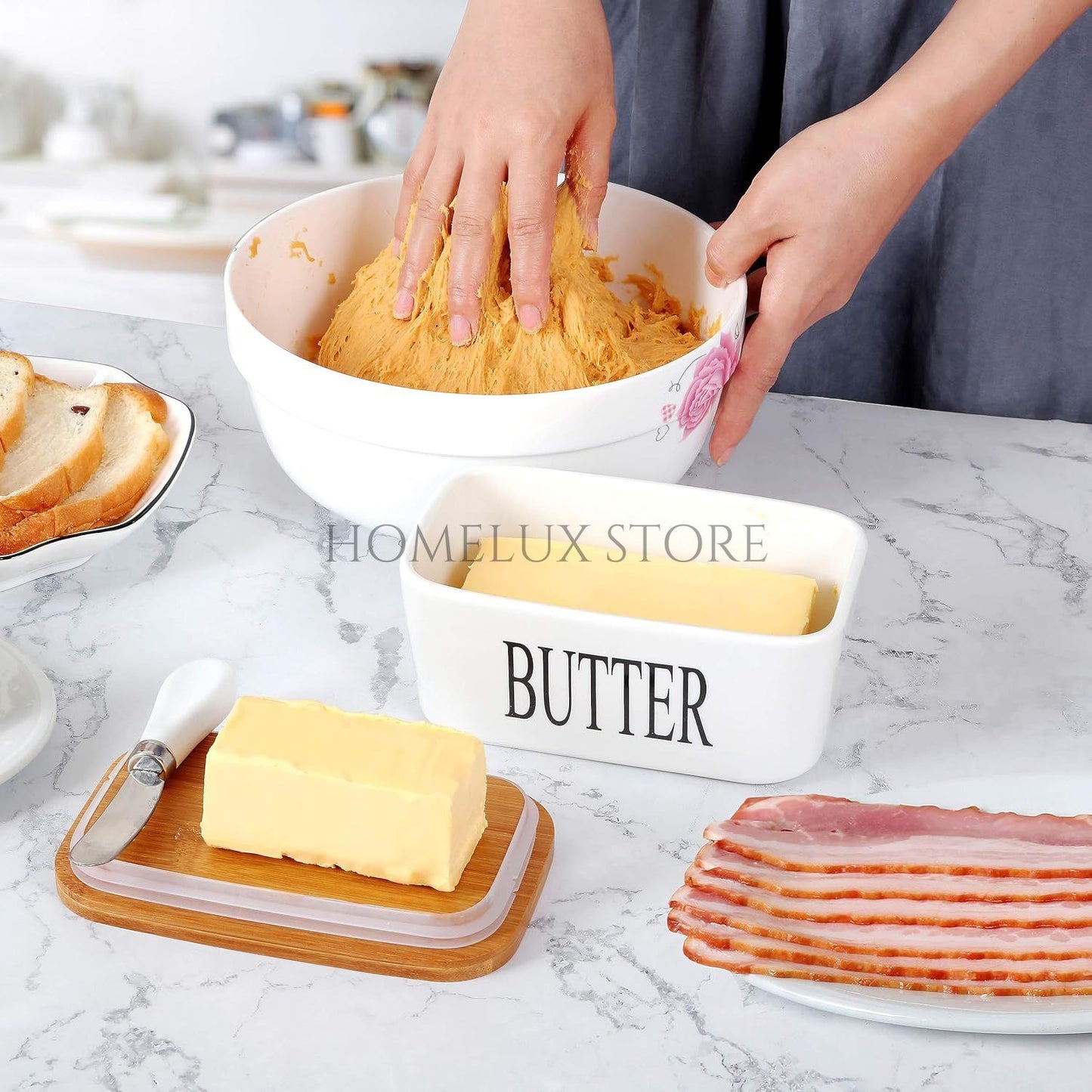Porcelain Butter Dish With Butter Knife