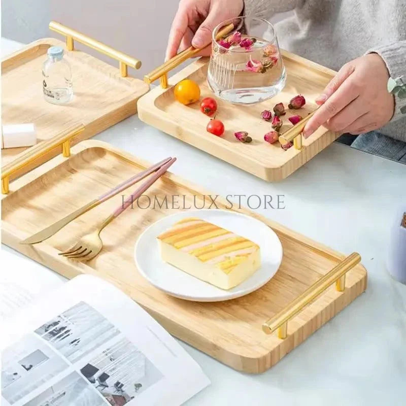 Modern Bamboo Tray With Golden Handles
