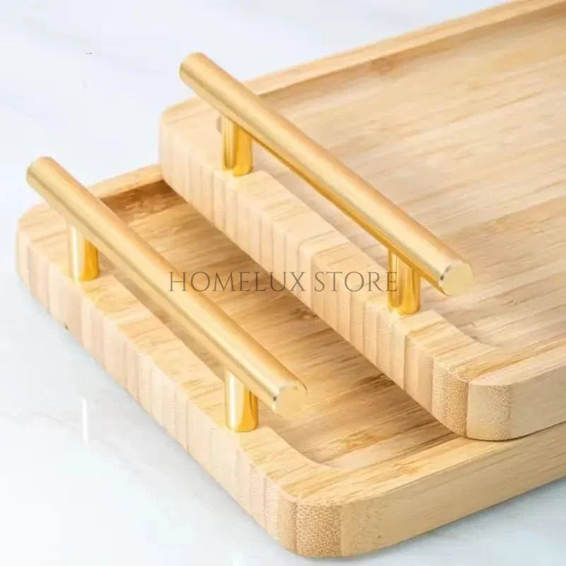 Modern Bamboo Tray With Golden Handles