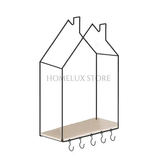 Hut Style Wall Shelf - With Hooks